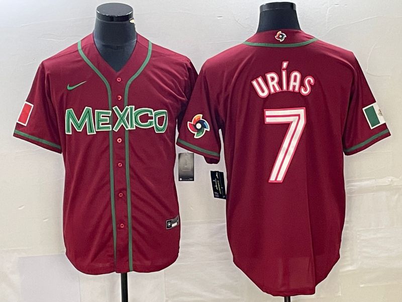 Men 2023 World Cub Mexico #7 Urias Red Nike MLB Jersey14